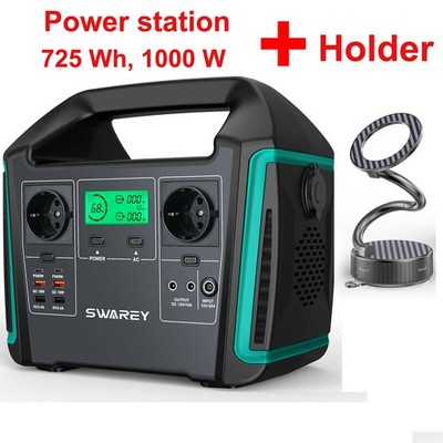 Swarey Generator 230V 1000W Solar Powerstation AC,DC,USB-C Ausgabe with holder