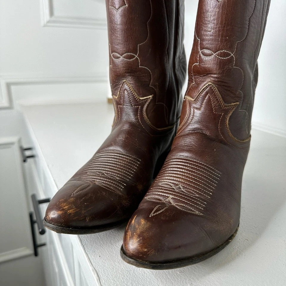 Botas de Vaquero Vintage Tony Lama Etiqueta Dorada Para Mujer 8B Cuero Marrón Oeste EE. UU. Foto 4 de 4