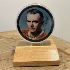 Maurice Richard Signed Hockey Puck #9 Face Puck Montreal Canadiens with Stand