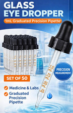 Glass Eye Dropper 1mL Graduated Precision Pipette for Medicine  Labs Set of 50
