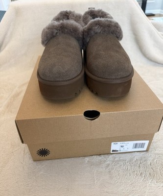 UGG Nita Platform Slipper Women's Dark Toffee 10 US Genuine Shearling New In Box