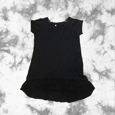 Black Short-Sleeved Dress with Sheer Ruffled Hem