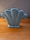 McCoy USA 202 Pottery Fan/ Shell Shaped Blue Vase 6" Tall