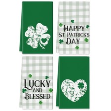 Happy St. Patrick's Day Kitchen Towels Set of 4 Shamrock Luck and Blessed Buffal