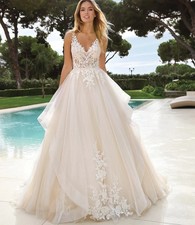 Princess Lace Strappy Ball Gown Wedding Dress 32-60 Lace Corset Beaded Ivory