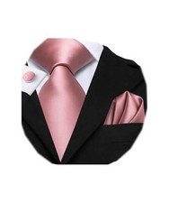 Mens Paisley Striped Tie and Handkerchief Cufflinks Tie Set for Men Blush Pink