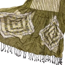 NWT RAJ Boho Embroidered Reversible Rectangular Rayon Scarf Multicolor Green OS