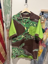Vintage 50 s-60 s Men s Hawaiian Tribal Green Brown Button Up Camp Shirt
