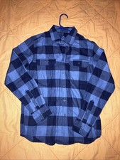 George Blue Checked Flannel Button Down Shirt Men's Size Small 34-36 Long Sleeve