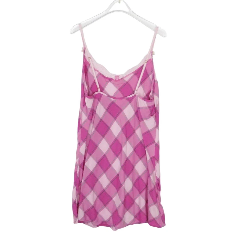 Y2k Victoria's Secret Rosa Cuadros Correa de Espagueti Lencería Encaje Mini Vestido Grande Foto 2 de 4