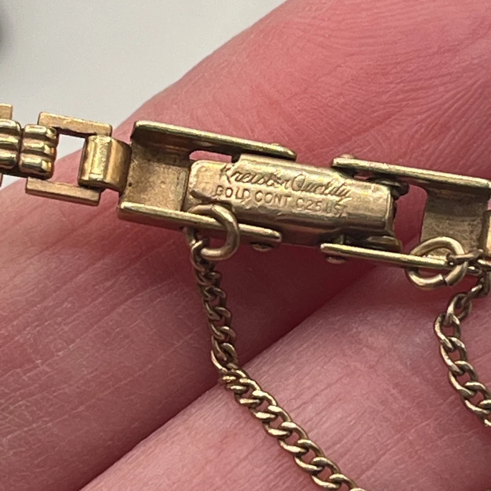 VTG Art Deco Kreisler Yellow Gold Filled Woman's Red Rhinestone Watch Band READ - Image 2 of 4