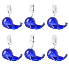 Heavyweight Tablecloth Weights - 6 Pack Glass Whale Pendent Clips Weights Blue