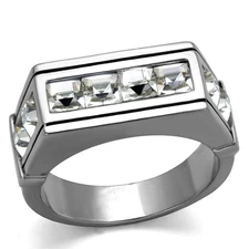 Men's Ring, Clear Top Grade Crystal, Stainless Steel, Statement, Sparkling
