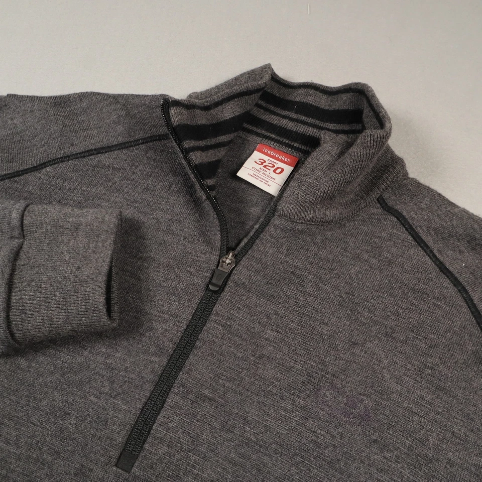 Icebreaker Sport 320 Sweater Merino Wool 1/4 Zip Pullover Mens Large Hiking Grey - Image 3 of 4