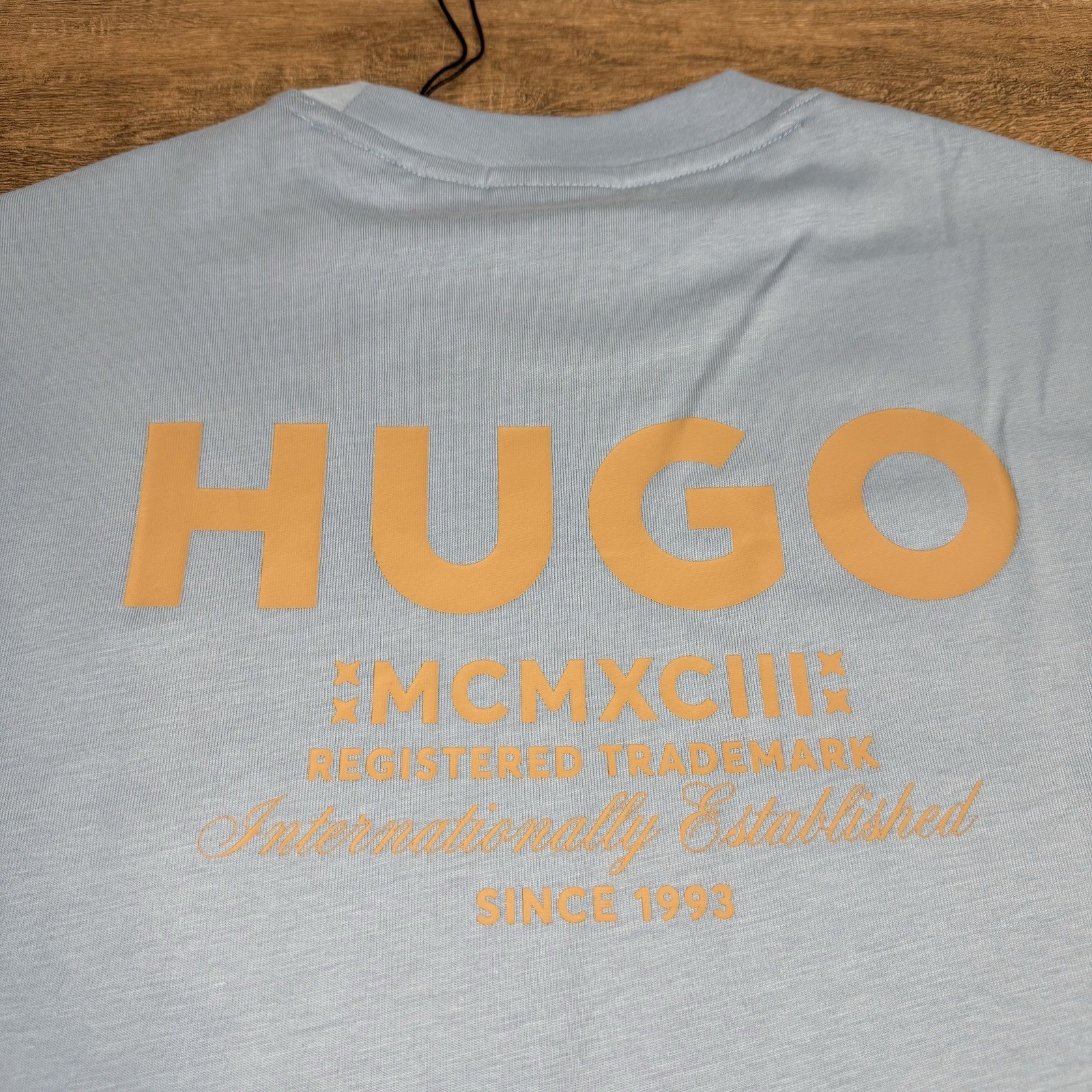 NWT Hugo Boss Mens T-Shirt Size (S/M) Light Blue Oversized Cotton Back Logo B9 thumbnail 2