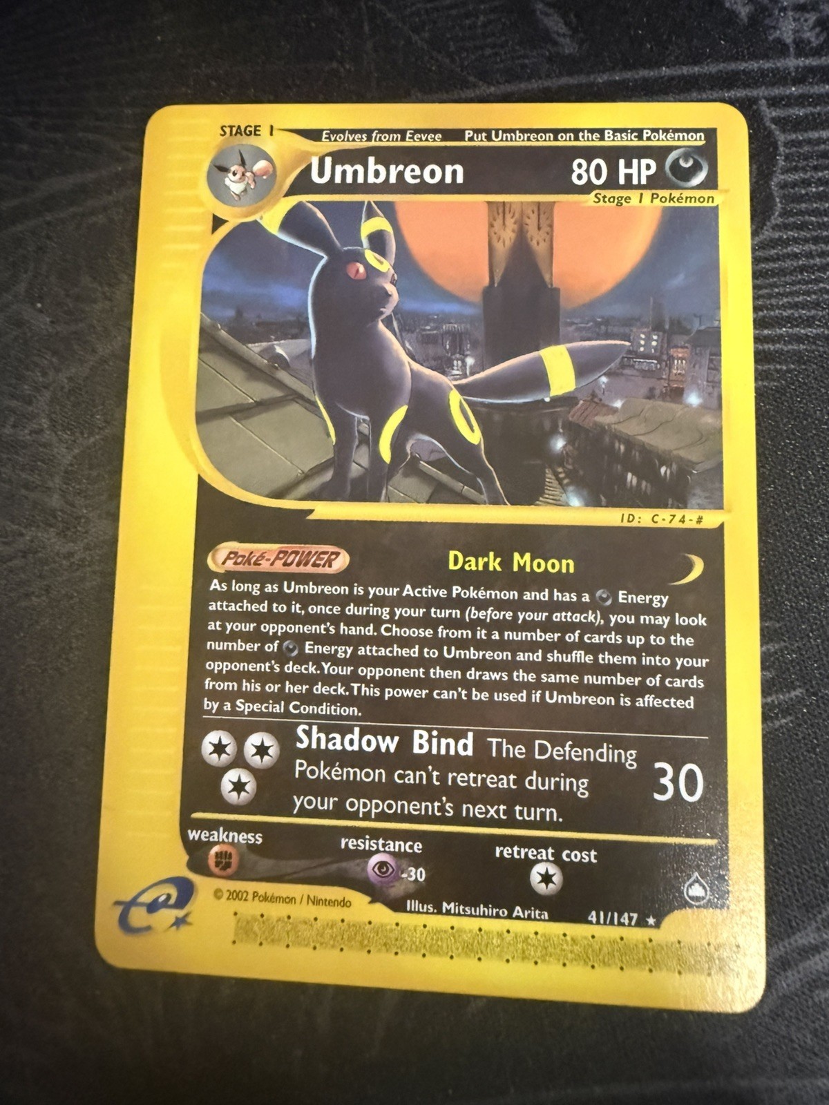 2002 Umbreon Pokemon 41/147 Aquapolis Non-Holo Rare Unlimited English 80 HP