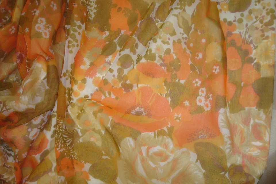 One Pr 2 pc Custom Lined DRAPES Sheer Poppy Pinch Pleat Curtains Orange 83" lg - Image 2 of 4