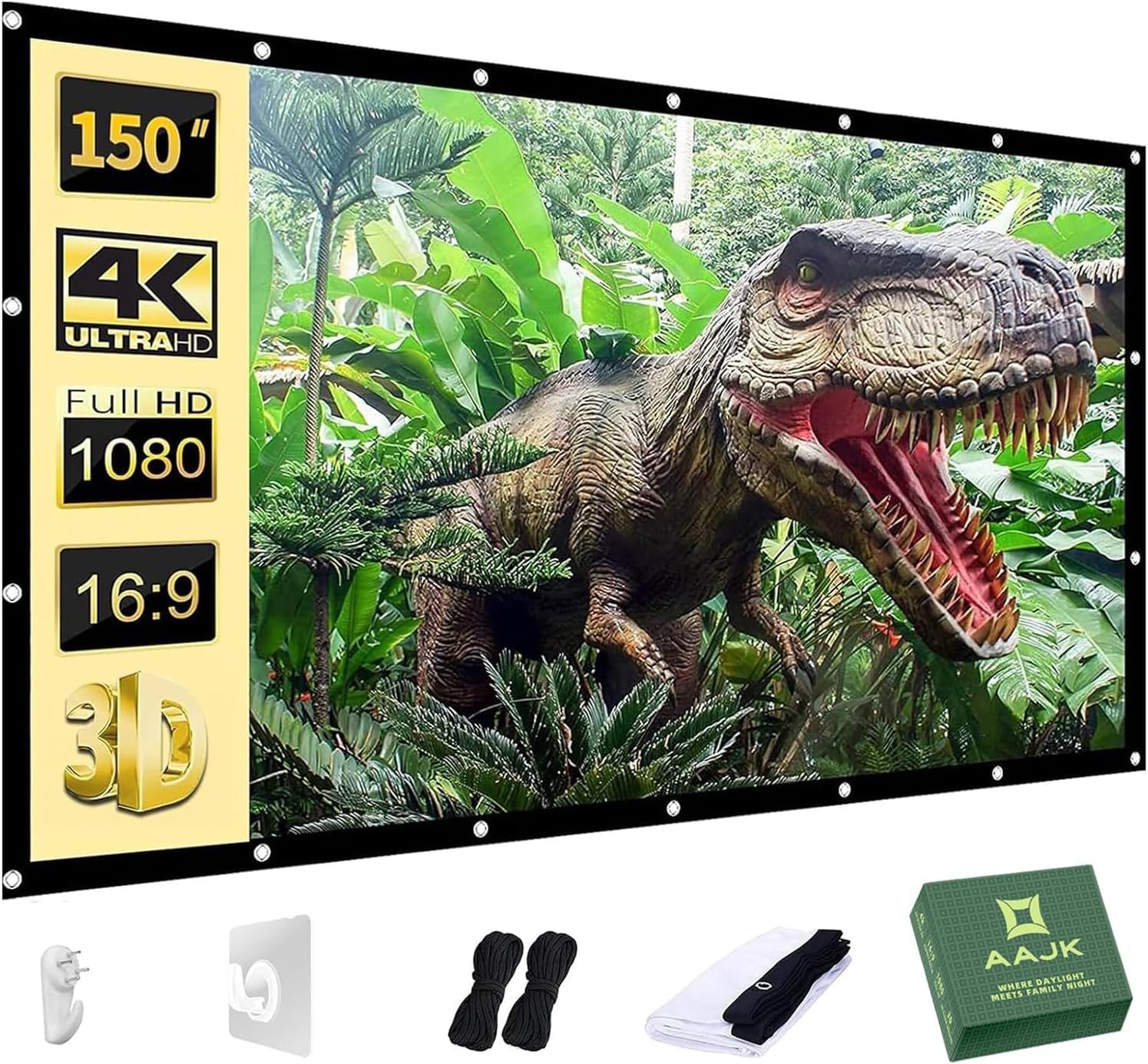 AAJK 150inch Outdoor Projector Screen Anti Crease Portable Movie 150", white