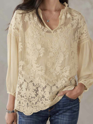 NWT Sundance Catalog Fancy Odette Flora Blouse, Romantic embroidered, $168  XS