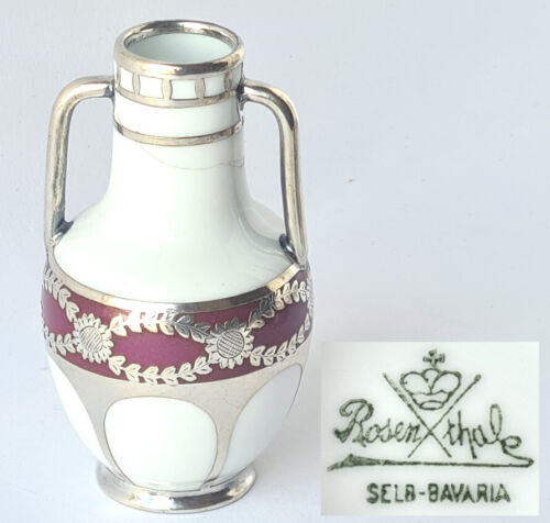 Vintage Jugendstil Vase mit Silber Overlay Rosenthal Porzellan um 1910–1920 P254 - 第 1/15 張圖片