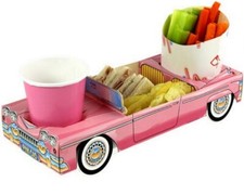 Girls Pink Convertible Car - Party Meal Food Trays - Snack Lunch Box Plate Tray