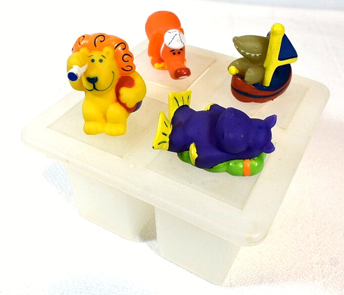 VTG 4 Colorful Zoo Animals Make-it-Yourself Hard Plastic Popsicle Mold GO WILD!