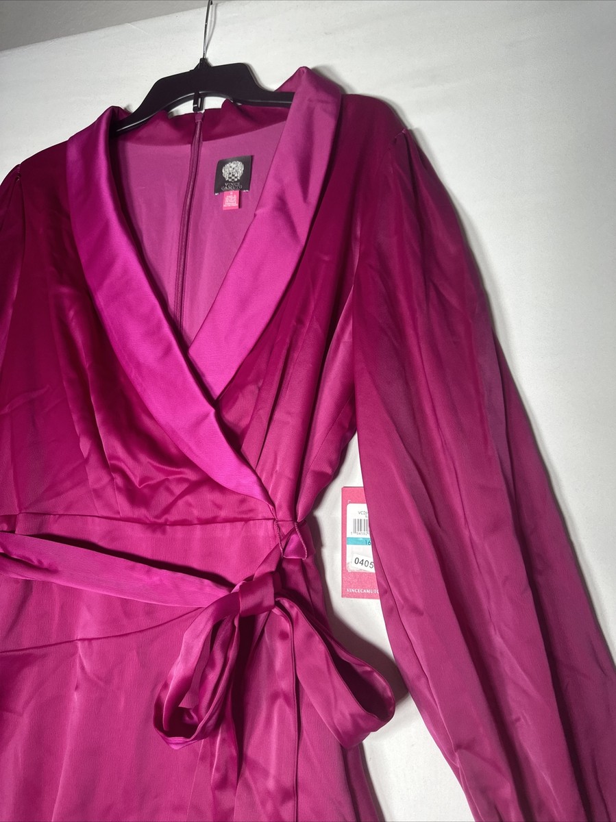 Vince Camuto Women's Satin Shawl-Collar Fit & Flare Dress Pink Color Size  16 | eBay