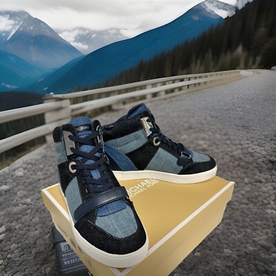 New Michael Kors Ollie High Top Multi Denim Women Sneakers Shoes Size 