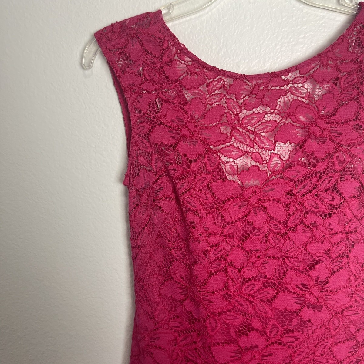 open lace back dress On Sale Size 6 Ashley Lauren 4534 Scuba Cocktail Midi Dress 6 / Fuchsia