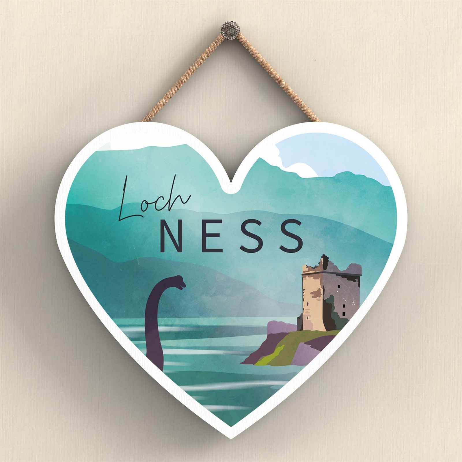 LOCH NESS NESSIE DAY SCOTLANDS LANDSCAPE ILLUSTRATION WOODEN PLAQUE