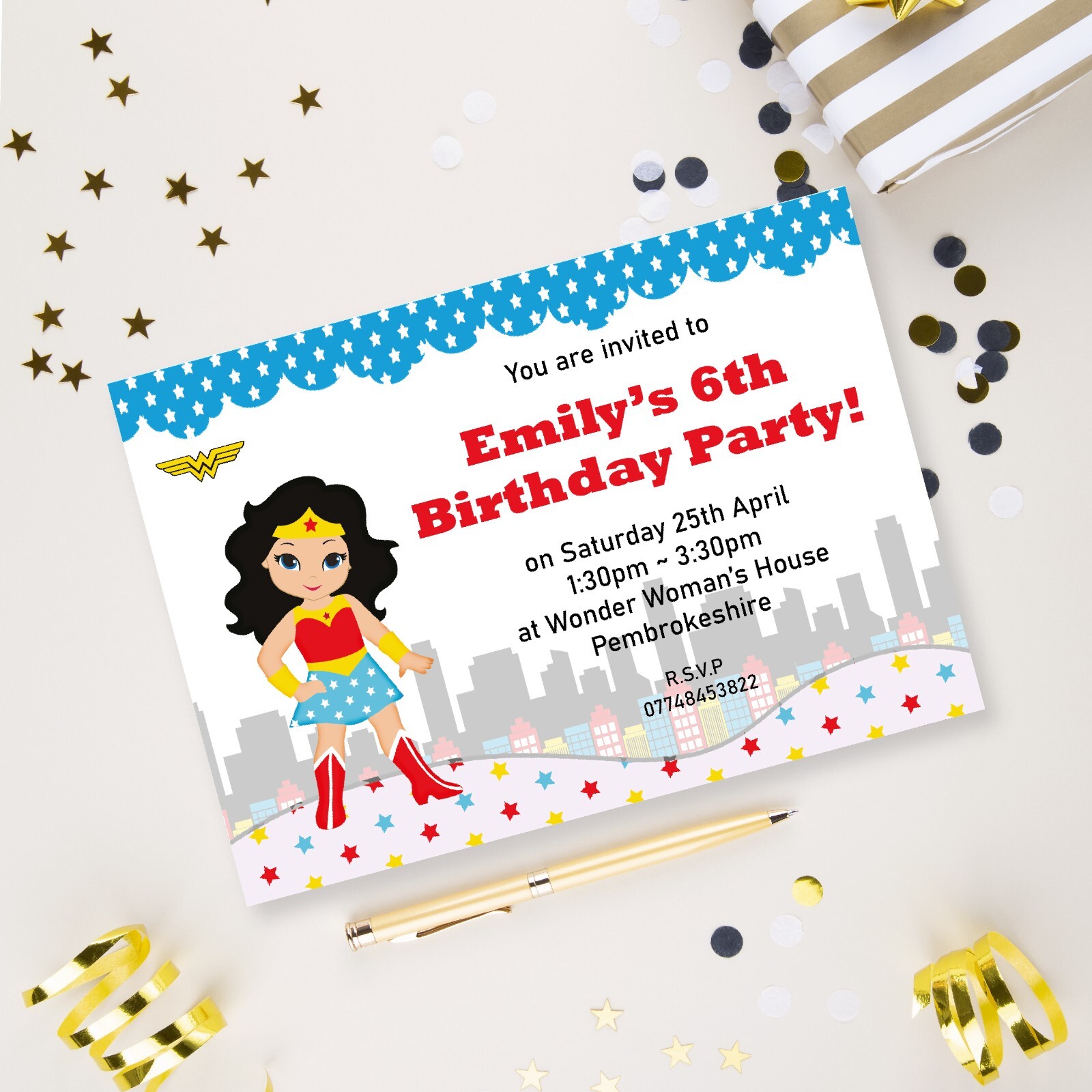 Wonder Woman Birthday Party Invitations