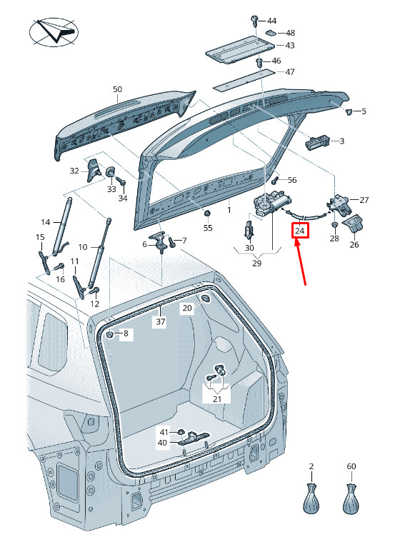 Câble Bowden de verrouillage du couvercle arrière du VW Touareg CR 760827535A