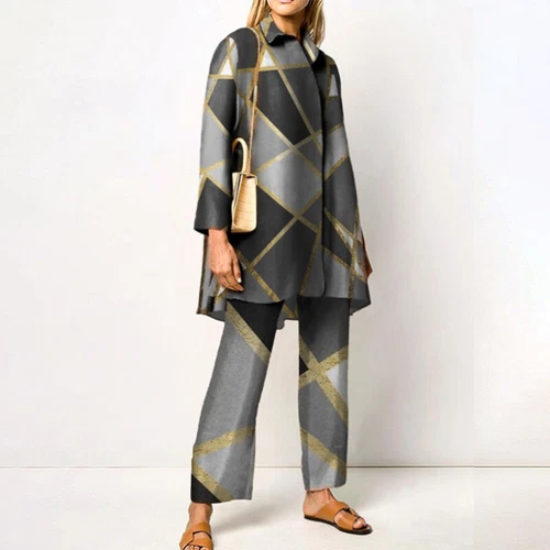 Ladies Two Piece Outfit Long Sleeve Lounge Sets Women Loose Fit Travel Lapel - Picture 7 of 19