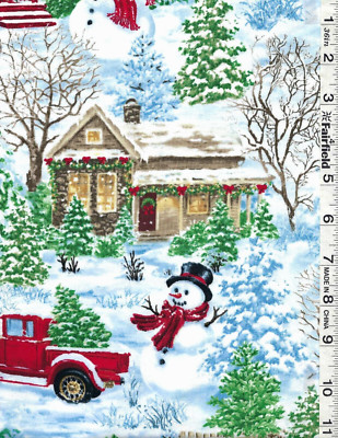 Snowy Day Cottages with Snowmen by Timeless Treasures bty