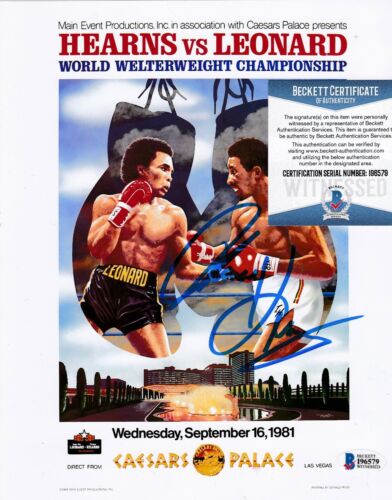 THOMAS HEARNS BOXING CHAMPIONS VS LEONARD BECKETT AUTHENTICATED SIGNED 8X10