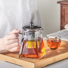 Heat Resistant Clear Glass Teapot Jug With Infuser Coffee Tea Leaf Herbal Pot UK