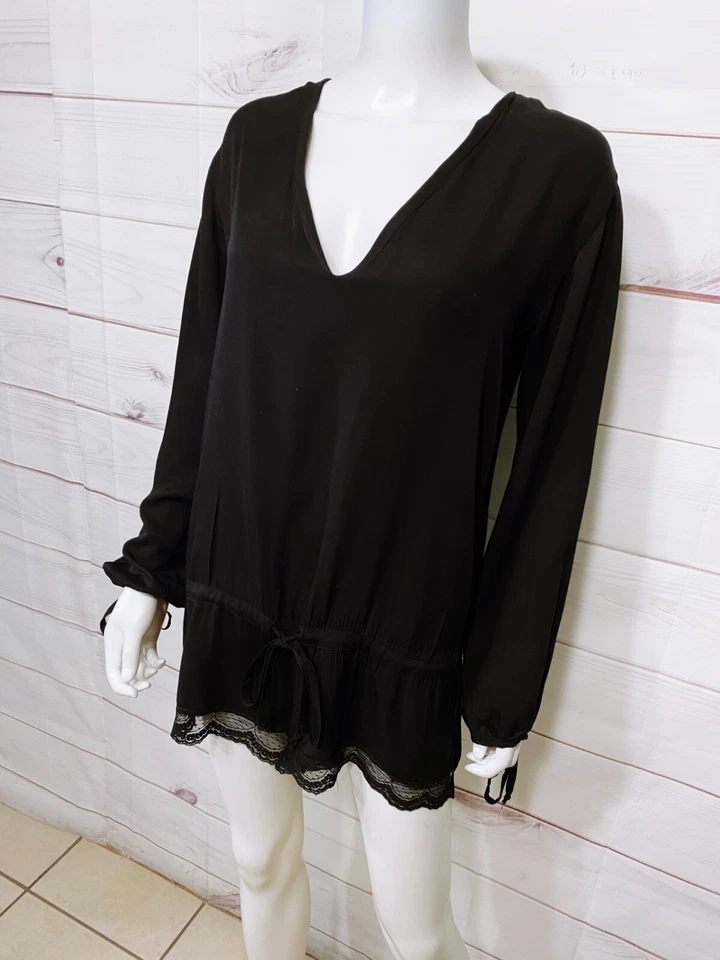 Одна чайная ложка винтажный женский комбинезон Priscilla размер XS черный с длинным рукавом кружевная отделка - Изображение 3 из 4