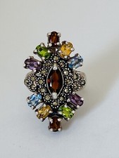 VINTAGE STERLING SILVER MARCASITE MULTI GEMSTONE CLUSTER RING SIZE 6