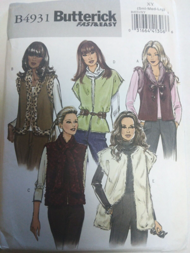 Vest Faux Fur Leather Shearling Fleece S M L Butterick B4931 Sewing Pattern - Picture 1 of 6