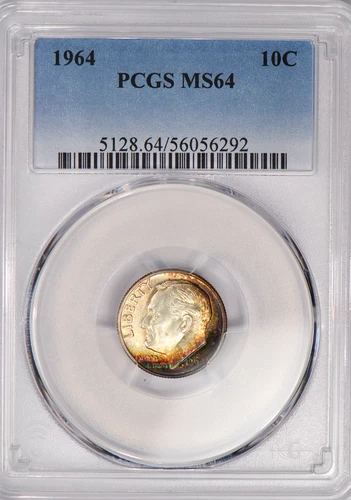 1964 TONED Roosevelt Dime PCGS MS64 Silver Toning Coin 10C
