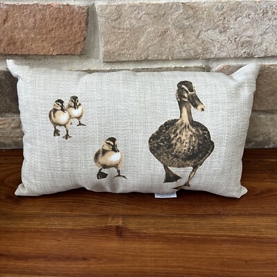 Hampton Bay Outdoor Lumbar Throw Pillow Rectangular 19x11 Strolling Ducks  Browns