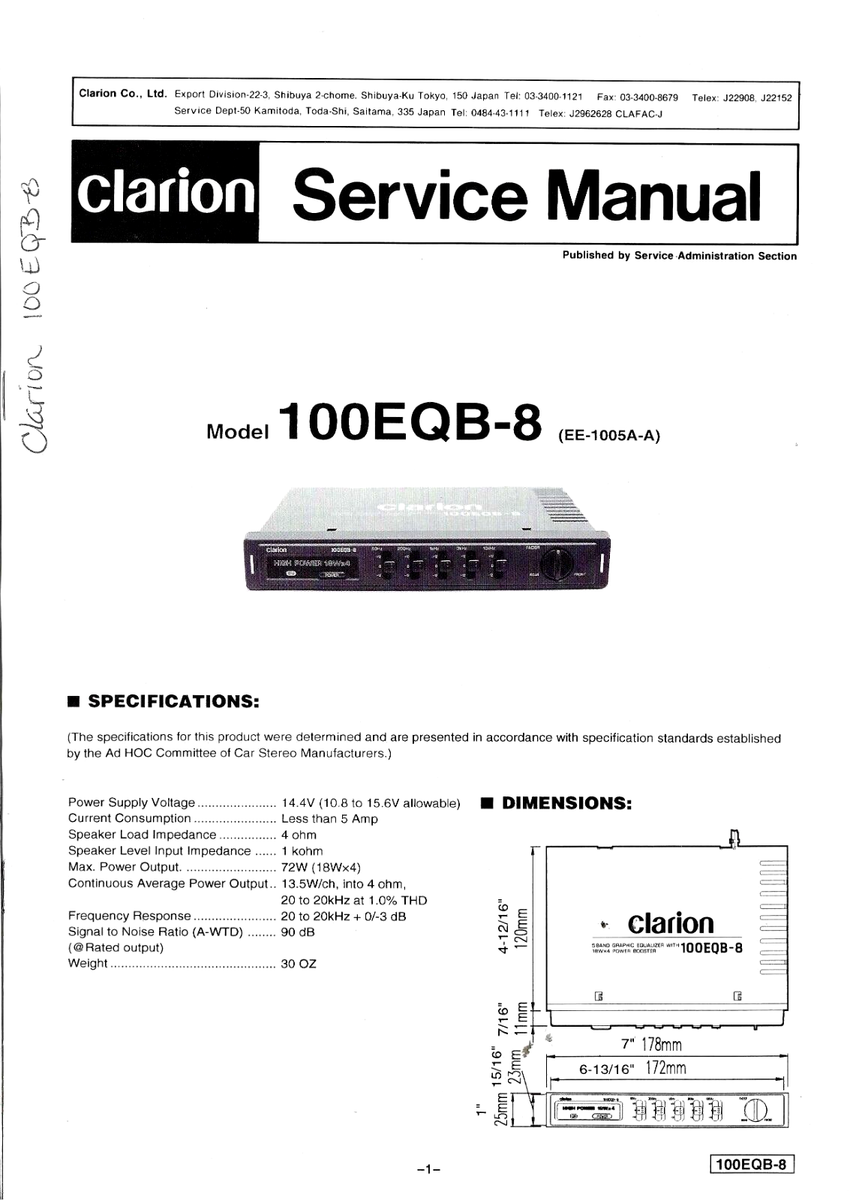 CLARION 100EQB-8 (EE-1005A-A) ORIGINAL SERVICE MANUAL | eBay