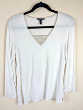 Cool Nights Bamboo Small Night White Shirt Lace Long Sleeve V-Neck Pijama