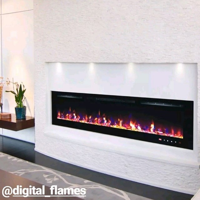 Wall Mounted Electric Fireplace Led Large 50 Inch Wide Glass