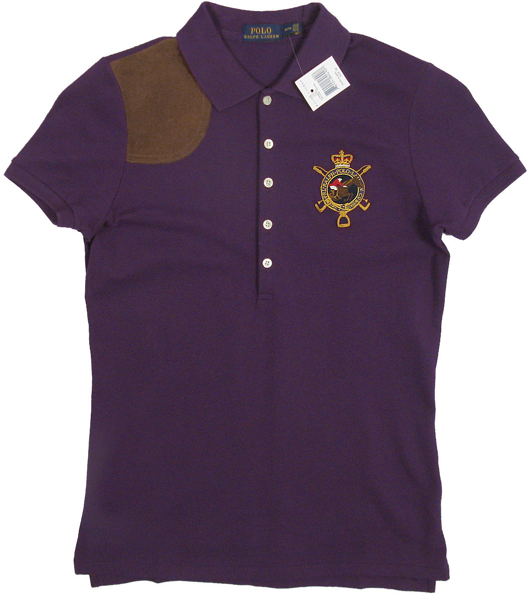 NEW Polo Ralph Lauren Womens Polo Shirt! Suede Shoulder Patch
