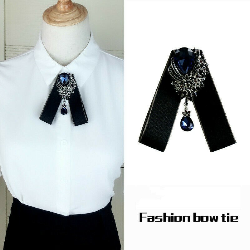 XUMIN 1 PZ Donne Ragazze Strass Band Spille Pin Nastro Prelegato Nastro Papillon Spilla Arco Vintage Cravatta Camicia Vestito Decorazione Cravatta per Accessori di Matrimonio (nero), M, Altri, Agata