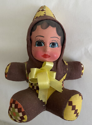 GOOD LUCK FORTUNE FOLK ART PERU DOLL FABRIC HAND PAINTED VTG BABY GIRL