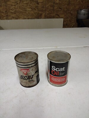 Vintage Pair NOS Conoco Scat Oil Two Cycle Motor Oil Quart Cans