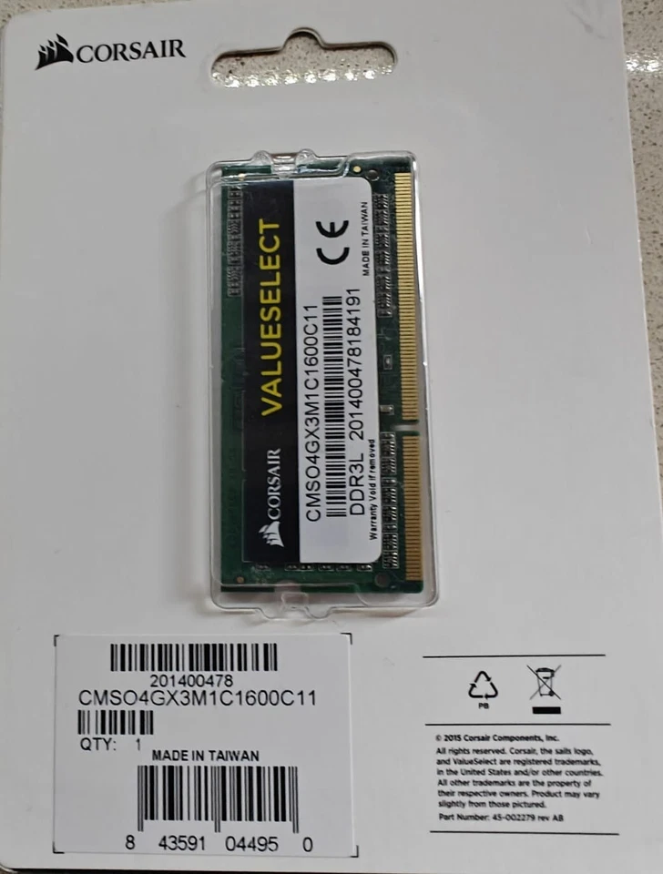 RAM CORSAIR CMSO4GX3M1C1600C11 VALUE SELECT 4GB SO-DIMM DDR3L 1600MHZ - Image 2 of 2