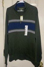 EDDIE BAUER Mens 1/4 Zip Pullover Green Striped Knit Sweater Size XL NWT